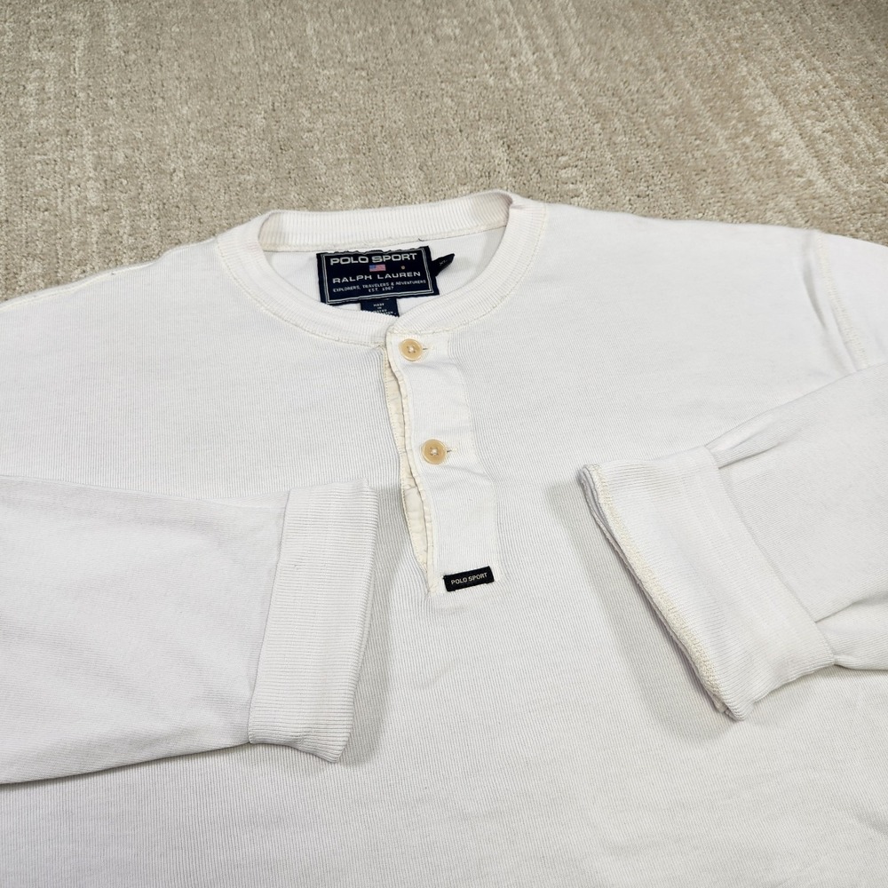 Vintage Polo Sport Ralph Lauren Shirt Men XL Ribbed Cotton Henley Thermal White